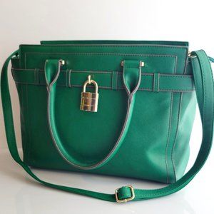 JustFab Large Green Satchel with Gold Lock
